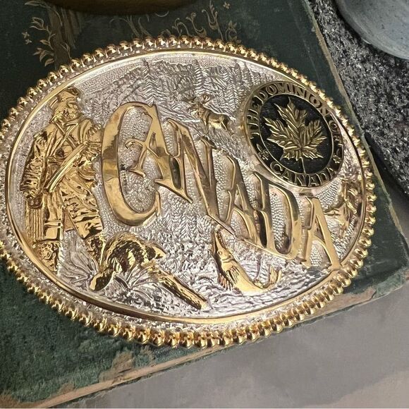 Vintage 80’s Dominion Of Canada Award Design silver and Gold Plated Belt Buckle - Picture 1 of 7